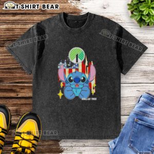 Alt Text: Pretty stitch-like Dollar Tree USA flag design on a washed t-shirt, perfect for patriotic celebrations and casual wear.