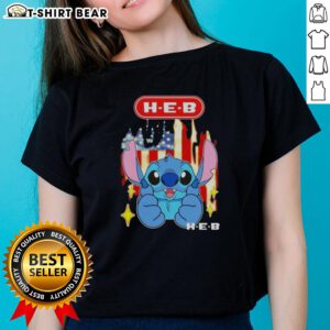 Pretty stitch-like H-E-B USA flag ladies tee featuring vibrant colors and stylish design for patriotic fashion.
