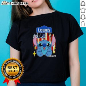 Pretty stitch-like design on a Lowes USA flag ladies tee, perfect for patriotic fashion and casual wear.