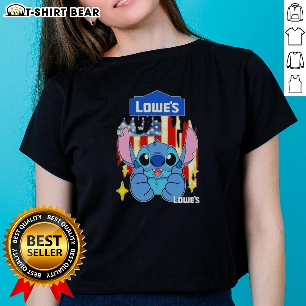 Pretty stitch-like design on a Lowes USA flag ladies tee, perfect for patriotic fashion and casual wear.
