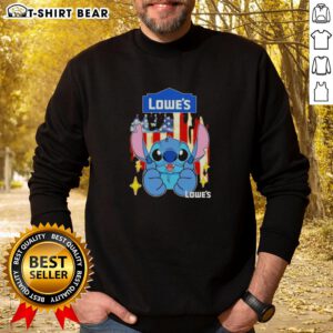 Pretty stitch-like Lowes USA flag sweatshirt showcasing patriotic design and cozy fit for stylish comfort.