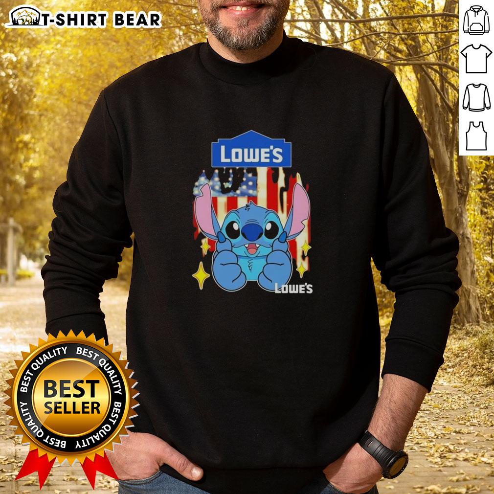 Pretty stitch-like Lowes USA flag sweatshirt showcasing patriotic design and cozy fit for stylish comfort.
