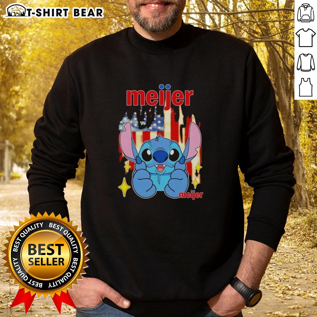 Pretty Stitch Like Meijer USA Flag Sweatshirt featuring an American flag design in vibrant colors.