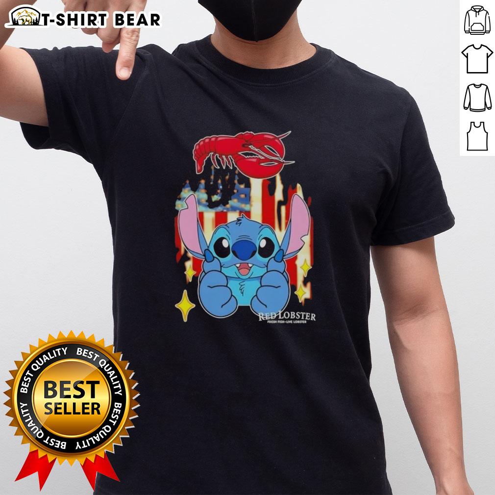 Alt Text: Pretty Stitch Like Red Lobster USA Flag T-Shirt featuring a vibrant design and patriotic colors for summer wear.