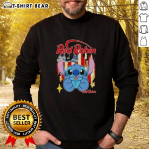 Alt Text: Cozy red Robin USA flag sweatshirt featuring a pretty stitch design, perfect for patriotic style and comfort.