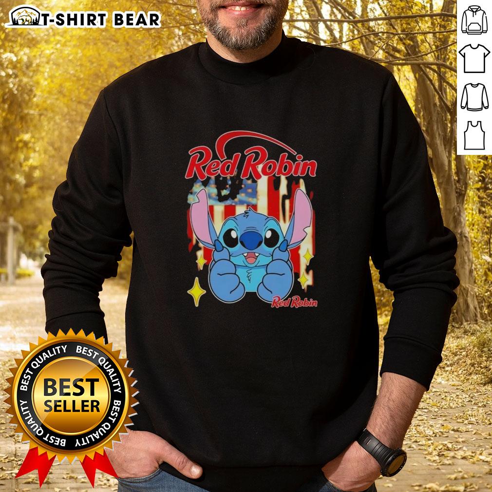 Alt Text: Cozy red Robin USA flag sweatshirt featuring a pretty stitch design, perfect for patriotic style and comfort.