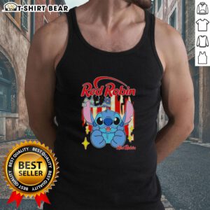 Alt Text: Stylish red robin tank top featuring a unique stitch pattern and USA flag design, perfect for patriotic summer wear.