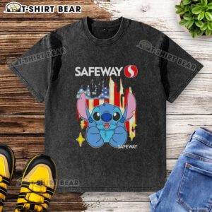 Pretty stitch-like Safeway USA flag washed t-shirt featuring a vintage design and soft fabric for casual wear.
