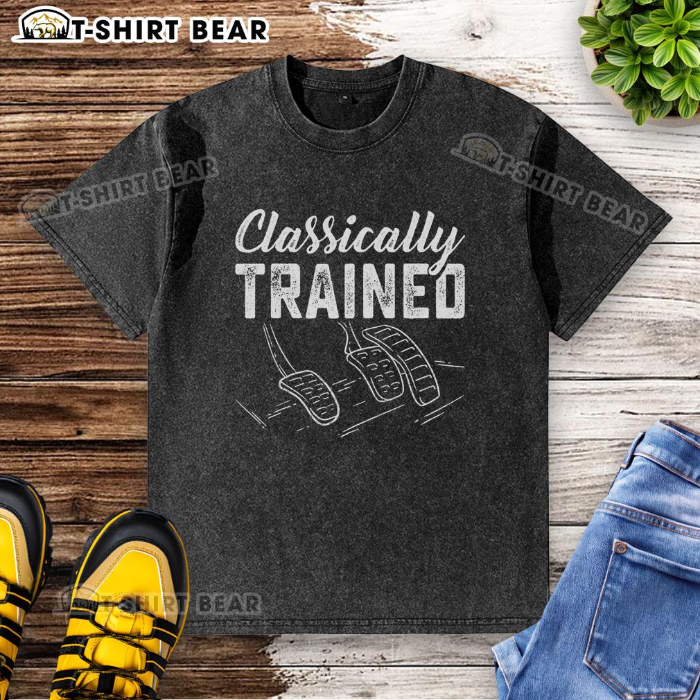 Top-classically-trained car pedals driving washed t-shirt featuring a vintage car design for auto enthusiasts.