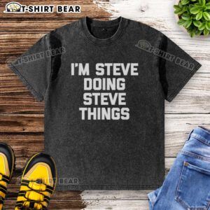 Alt Text: Top Im Steve wearing a washed t-shirt, showcasing his unique style and personality while doing Steve things.