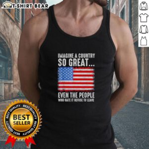 Retro tank top featuring American flag design, perfect for expressing love for country, even among critics.