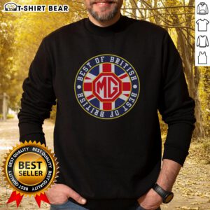 Top MG Car Badge Logo on a Best of British Sweatshirt, showcasing classic British automotive heritage and style.