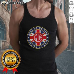 Top MG Car Badge Logo on Best of British Tank Top, showcasing classic British automotive heritage and style.