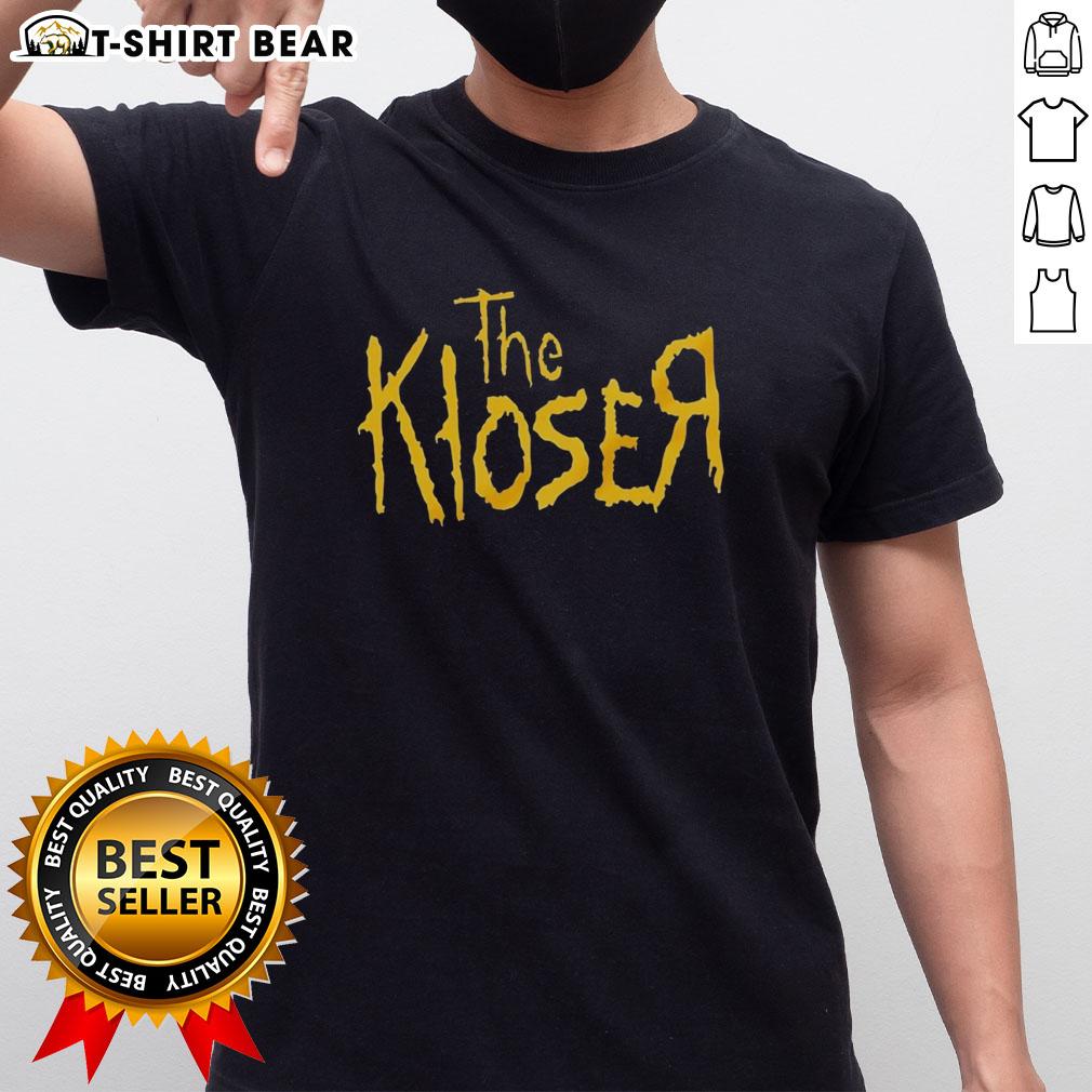 Alt Text: Black 'Top The Kloser' logo t-shirt featuring a bold graphic design, perfect for casual wear and brand enthusiasts.
