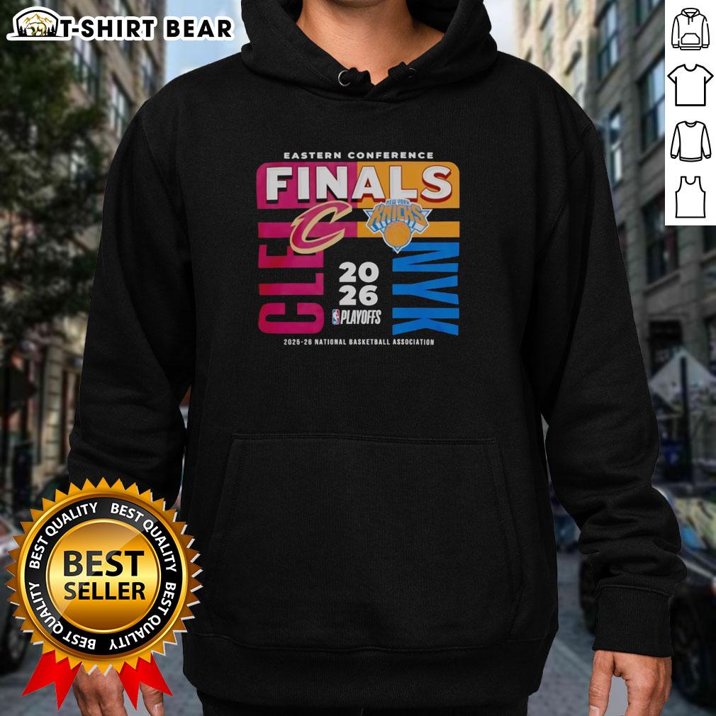 Alt Text: Cleveland Cavaliers vs New York Knicks hoodie for the 2025-26 Eastern Conference Finals, stylish NBA fan apparel.