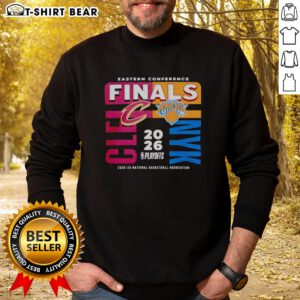 Awesome 2025-26 NBA Eastern Conference Finals sweatshirt featuring Cleveland Cavaliers vs New York Knicks design.