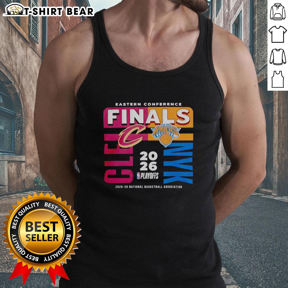 2025-26 NBA Eastern Conference Finals tank top featuring Cleveland Cavaliers vs New York Knicks design.