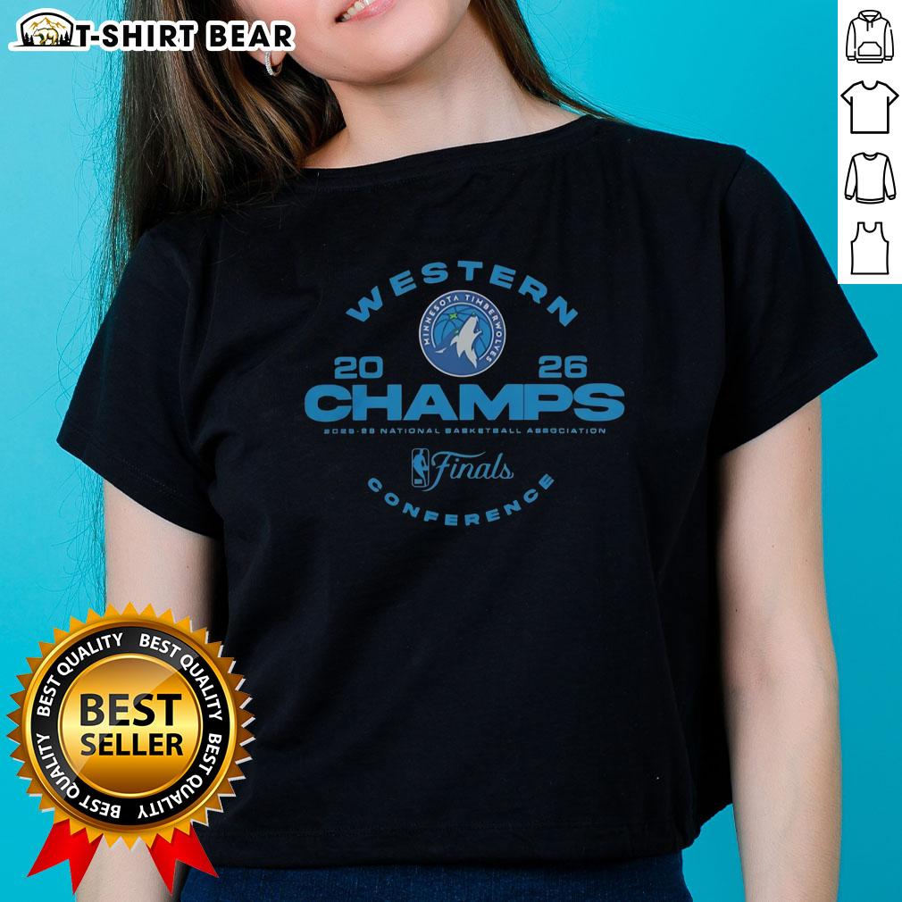 Awesome Minnesota Timberwolves Western Conference Champions NBA Final 2025-26 ladies tee showcasing team pride.