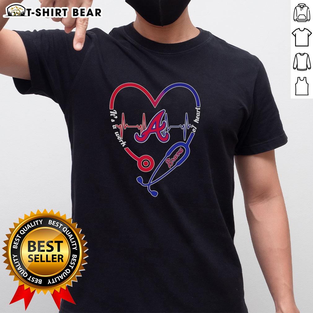Alt Text: Hot Atlanta Braves Stethoscope Heartbeat T-Shirt - It's A Work Of Heart design for baseball fans and medical professionals.