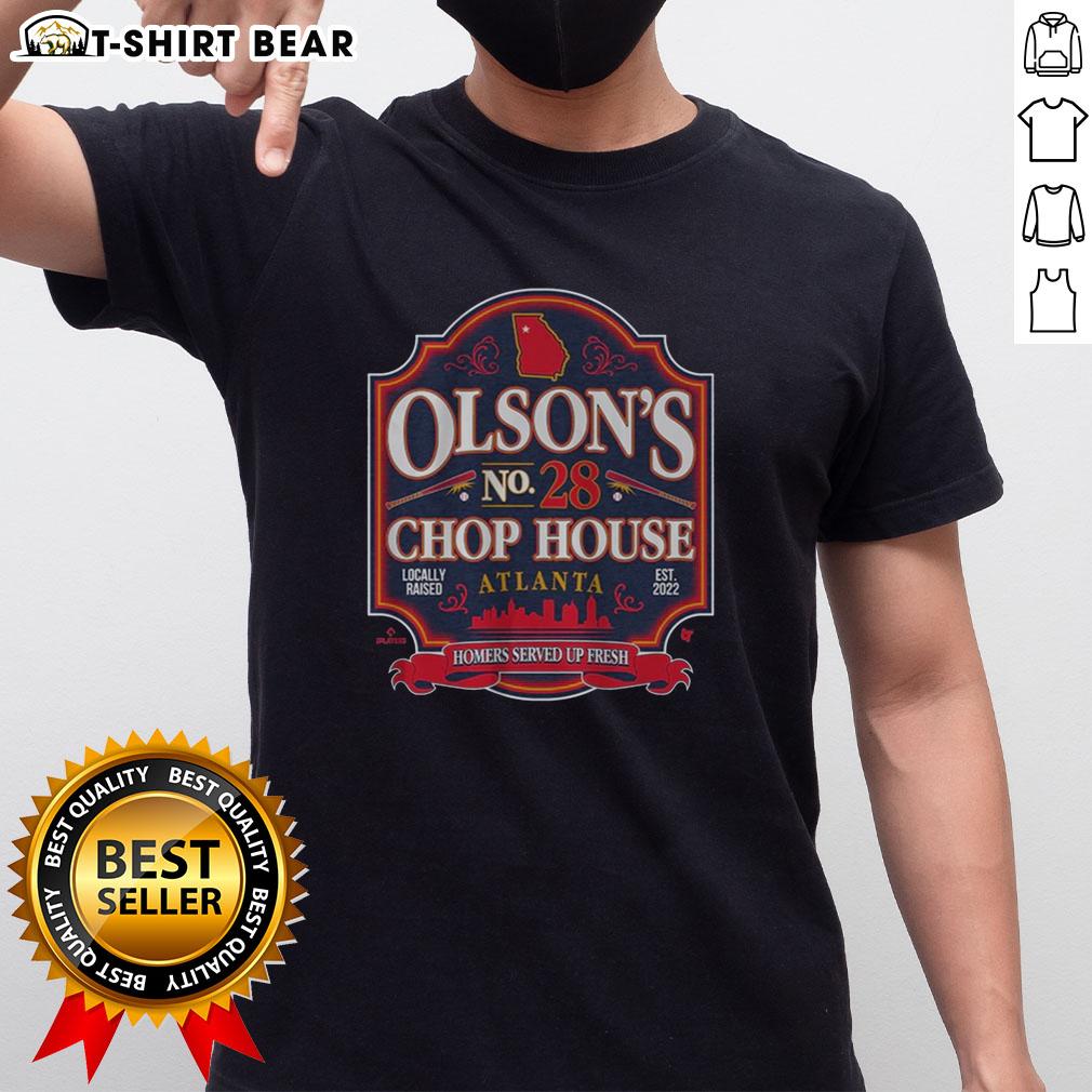 Alt Text: Hot Matt Olson's Chop House T-Shirt featuring a stylish design, perfect for fans of baseball and the Atlanta Braves.