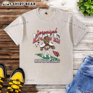 Alt Text: Pretty Arizona Cardinals Jeremiyah Love washed t-shirt featuring vibrant team colors and stylish design.