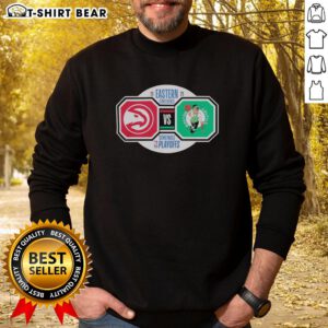 Top Atlanta Hawks vs Boston Celtics 2026 NBA Playoffs sweatshirt featuring vibrant team colors and logos.