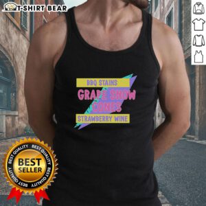 Alt Text: Top BBQ stains on a grape snow cone and strawberry wine tank top, perfect for summer gatherings.