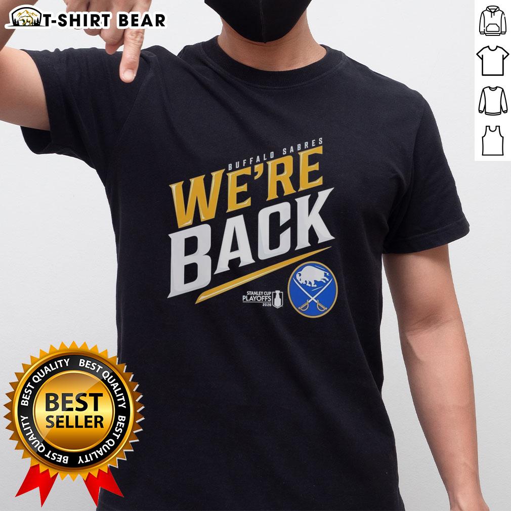 Top Buffalo Sabres Stanley Cup 2026 We're Back T-Shirt featuring team colors and logo, perfect for fans celebrating victory.
