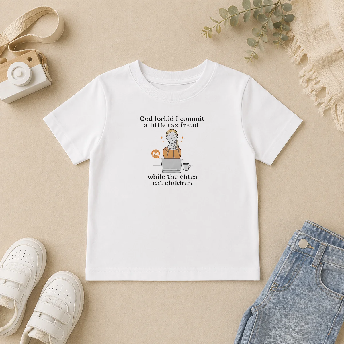 Awesome Monero Cryptocurrency God Forbid I Commit A Little Tax Fraud While The Elites Kids T Shirt Awesome Monero Cryptocurrency God Forbid I Commit A Little Tax Fraud While The Elites Kids T Shirt in bright colors on a child-sized garment