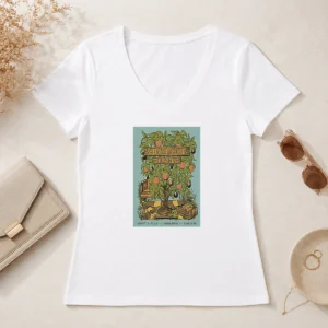 Awesome Vinylcon Aug 29 30 2026 Yaarab Shrine Atlanta GA Poster V Neck Shirt in black with colorful event graphic