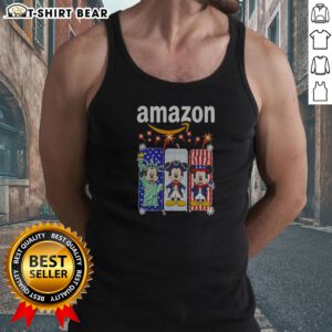 Funny Amazon Mickey Mouse Statue Of Liberty Uncle Sam Patriotic Tank Top with vibrant graphic print on white sleeveless shirt