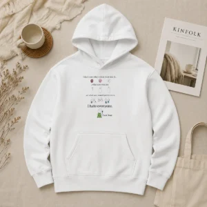 Funny I Don'T Care What Colour Your Skin Is I Hate Everyone hoodie in black with bold white and red text on front