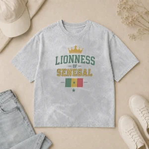 Funny Lioness Of Senegal Flag And Crown National Washed T-Shirt