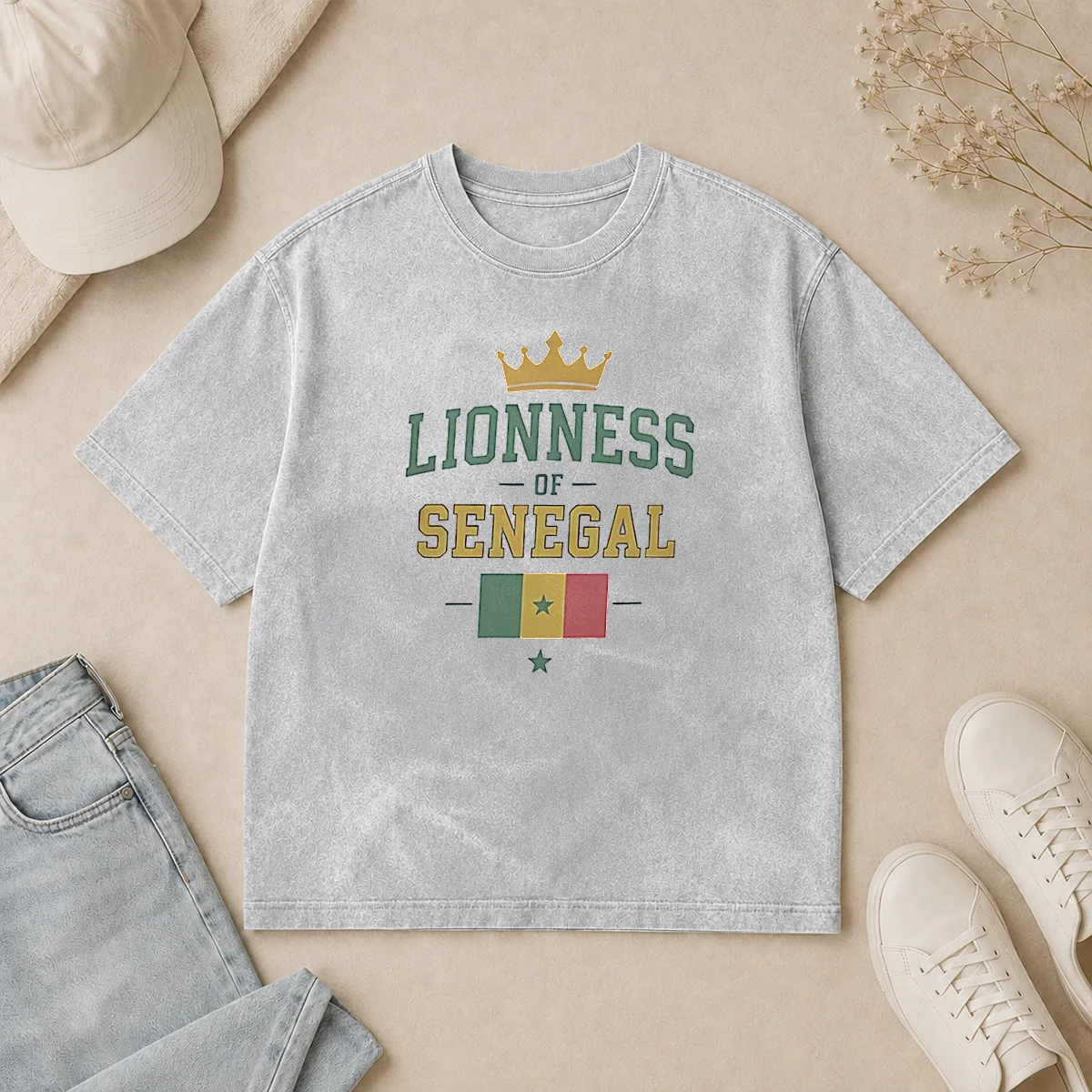 Funny Lioness Of Senegal Flag And Crown National Washed T Shirt Funny Lioness Of Senegal Flag And Crown National Washed T-Shirt