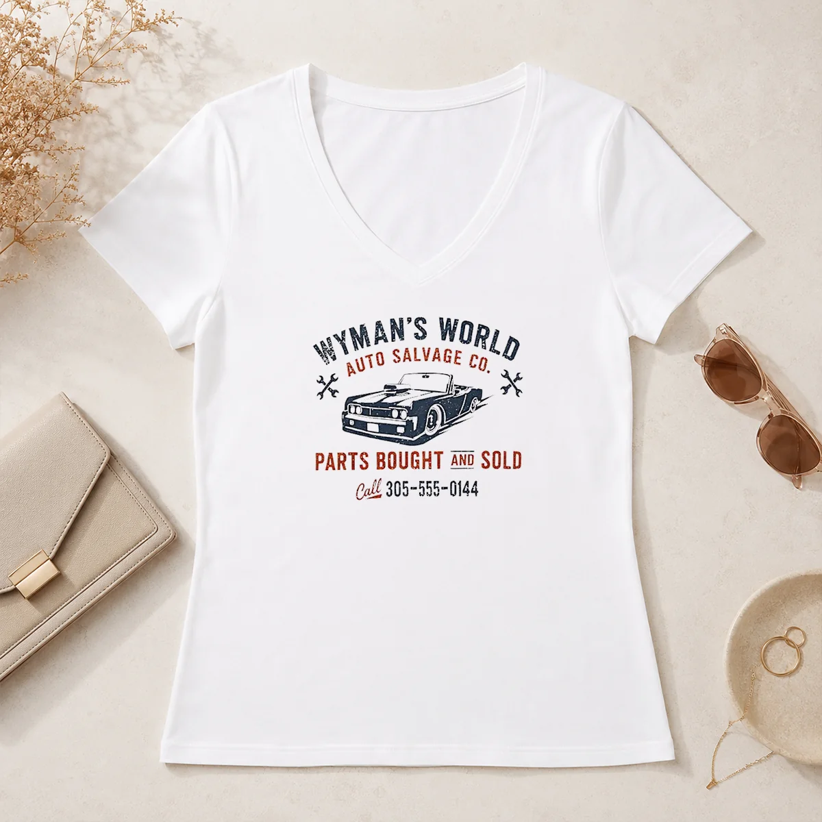Funny Wymans World Auto Salvage Co V-Neck Shirt Funny Wymans World Auto Salvage Co V-Neck Shirt