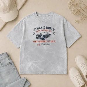 Funny Wymans World Auto Salvage Co Washed T-Shirt