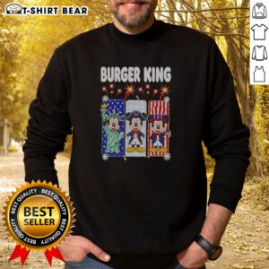 Good Burger King Mickey Mouse USA Patriotic Disney Characters Sweatshirt in comfortable cotton blend, featuring vibrant Disney-themed graphics