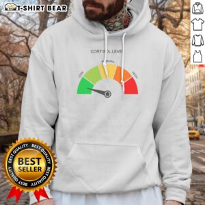 Good Cortisol Level Low Normal High Hoodie in dark gray, featuring a clear graphic text design on the front