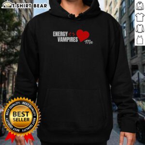 Good Energy Vampires Love Me Hoodie in black, featuring bold white text on the front, displayed on a flat lay background