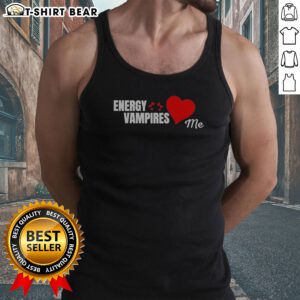 Good Energy Vampires Love Me Tank Top in black with bold white text design on front, sleeveless casual wear