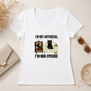 Good I Am Not Antisocial I Am Mid Episode Black Cat True Crime Mystery Lover V-Neck Shirt