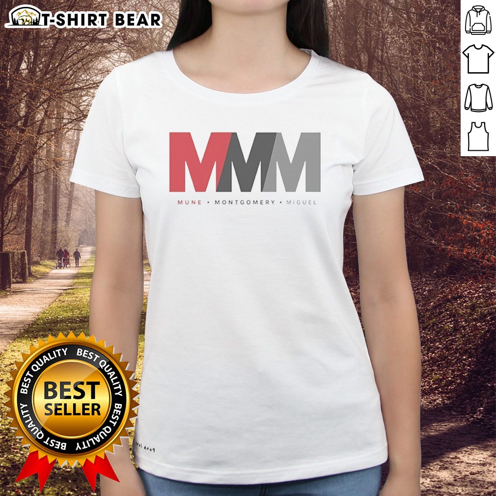 Good Mune Montgomery Miguel MMM Logo Hoodie Shirt on Ladies Shirt Good Mune Montgomery Miguel MMM Logo Hoodie Shirt shown as a ladies shirt preview