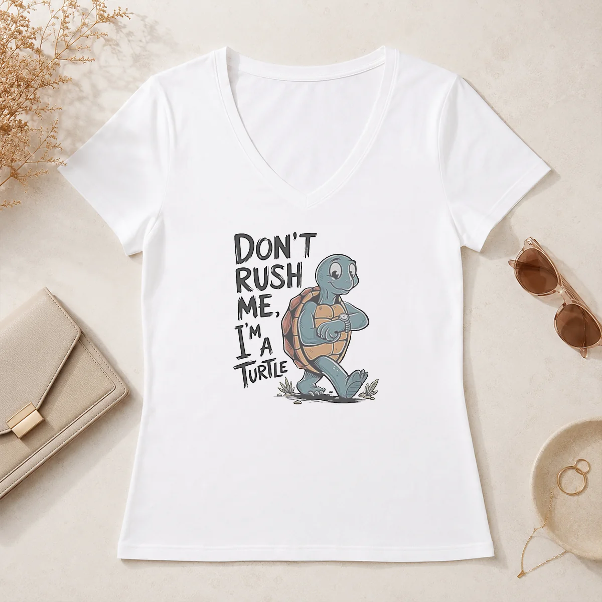 Good Turtle Don'T Rush Me I'M V-Neck Shirt Good Turtle Don'T Rush Me I'M V-Neck Shirt