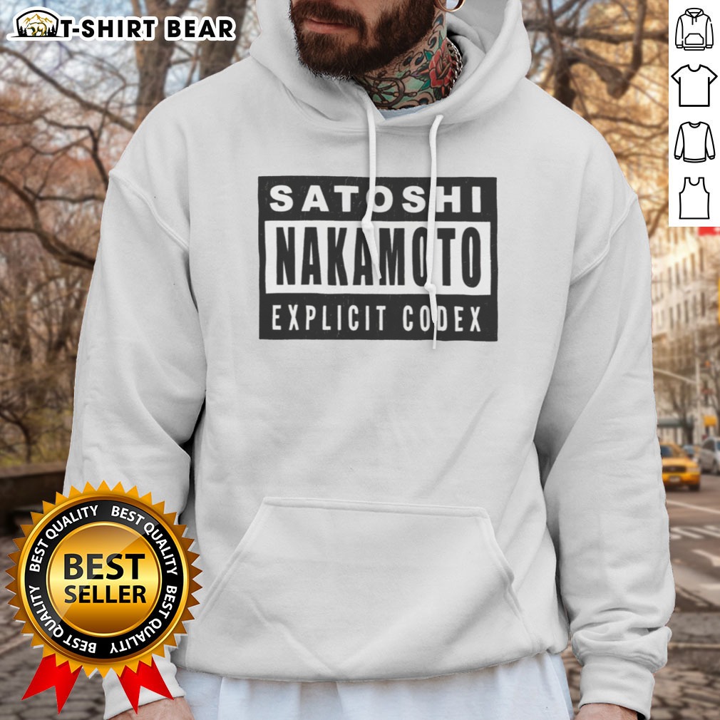 Hot Satoshi Nakamoto Explicit Codex Bitcoin Cryptocurrency White Hoodie Shirt on Hoodie Hot Satoshi Nakamoto Explicit Codex Bitcoin Cryptocurrency White Hoodie Shirt shown as a hoodie preview