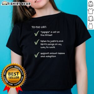 Hot SB19 Justin To Do List Pspsps A Cat Support Animal Rescue Checkmarks Ladies Shirt displayed on a hanger