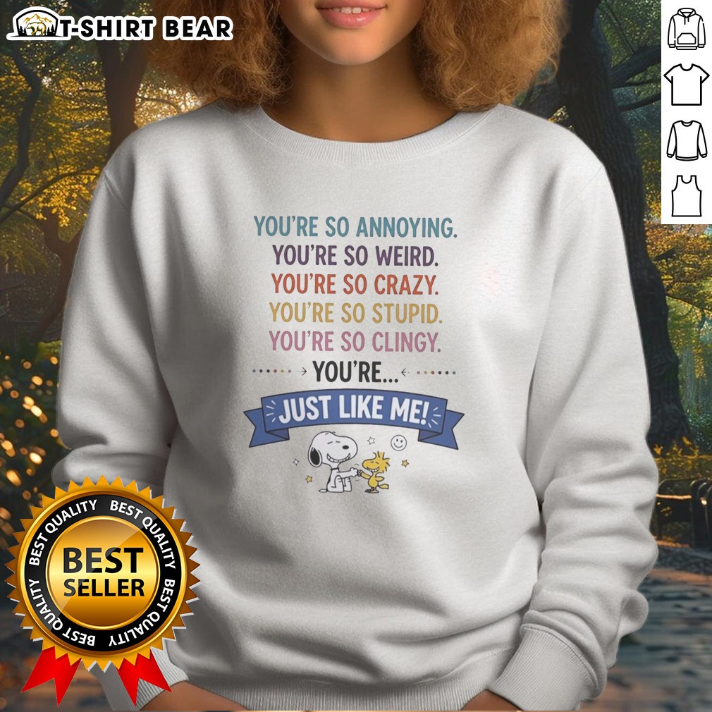 Hot Snoopy And Woodstock You'Re So Annoying You'Re So Weird You'Re So Crazy You'Re So Stupid Hoodie Shirt on Sweatshirt Hot Snoopy And Woodstock You'Re So Annoying You'Re So Weird You'Re So Crazy You'Re So Stupid Hoodie Shirt shown as a sweatshirt preview
