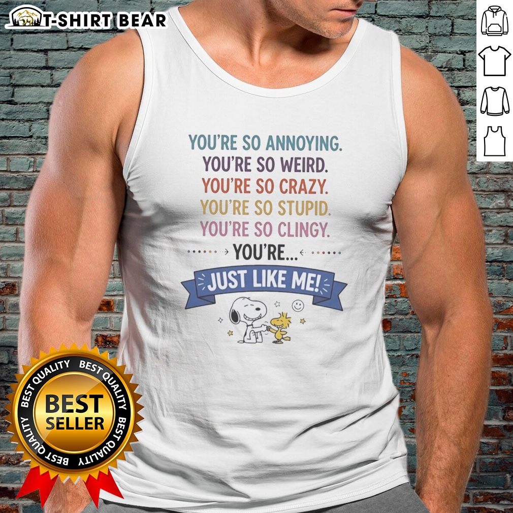 Hot Snoopy And Woodstock You'Re So Annoying You'Re So Weird You'Re So Crazy You'Re So Stupid Hoodie Shirt on Tank Top Hot Snoopy And Woodstock You'Re So Annoying You'Re So Weird You'Re So Crazy You'Re So Stupid Hoodie Shirt shown as a tank top preview