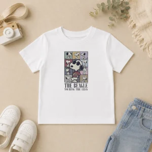 Hot Snoopy Peanuts The Beagle Touring The Eras Cartoon Kids T-Shirt