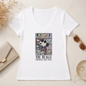 Hot Snoopy Peanuts The Beagle Touring The Eras Cartoon V-Neck Shirt