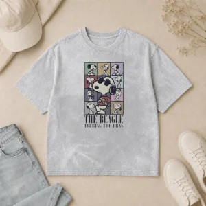 Hot Snoopy Peanuts The Beagle Touring The Eras Cartoon Washed T-Shirt
